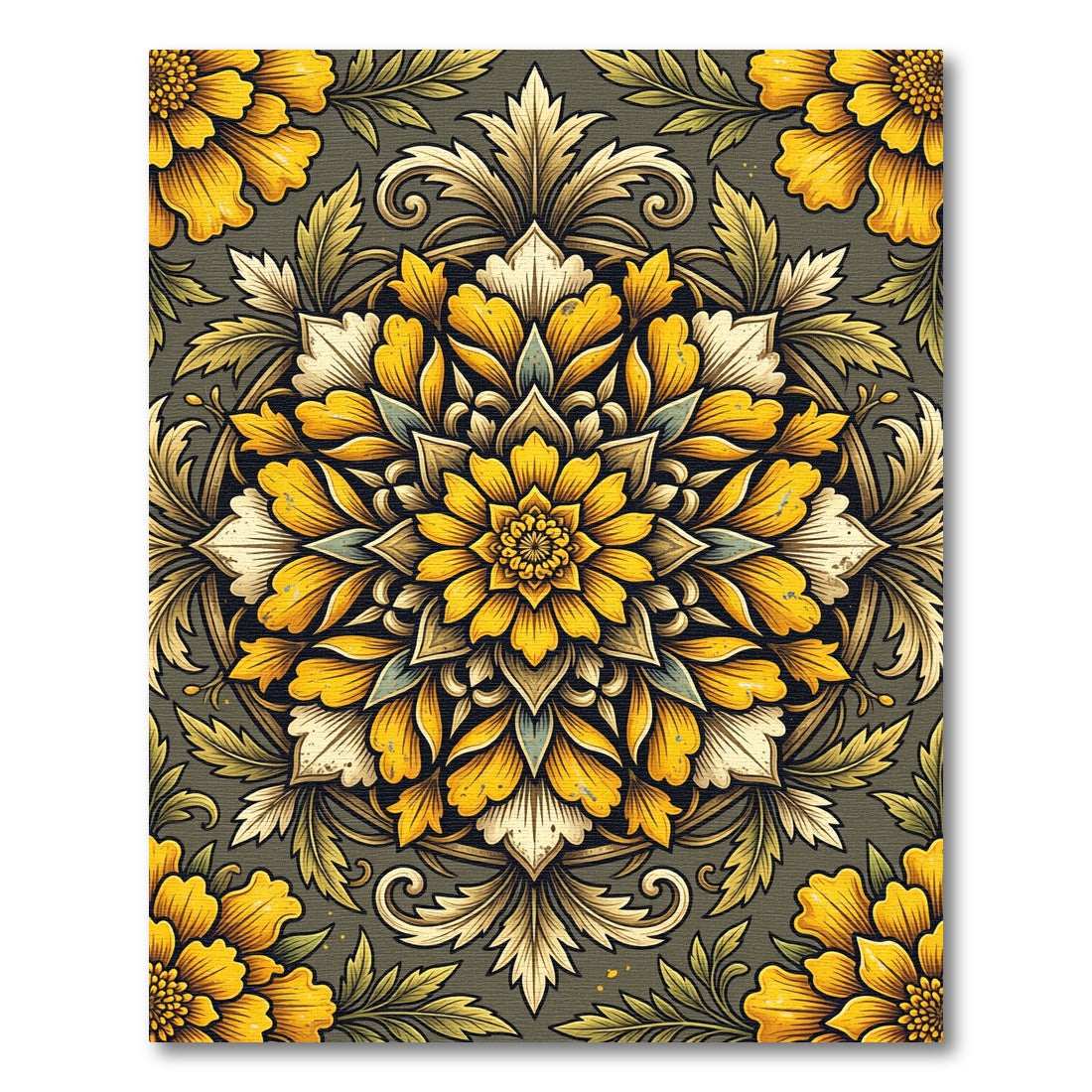 Radiant Golden Floral Mandala Scroll Rug