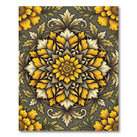 Radiant Golden Floral Mandala Scroll Rug
