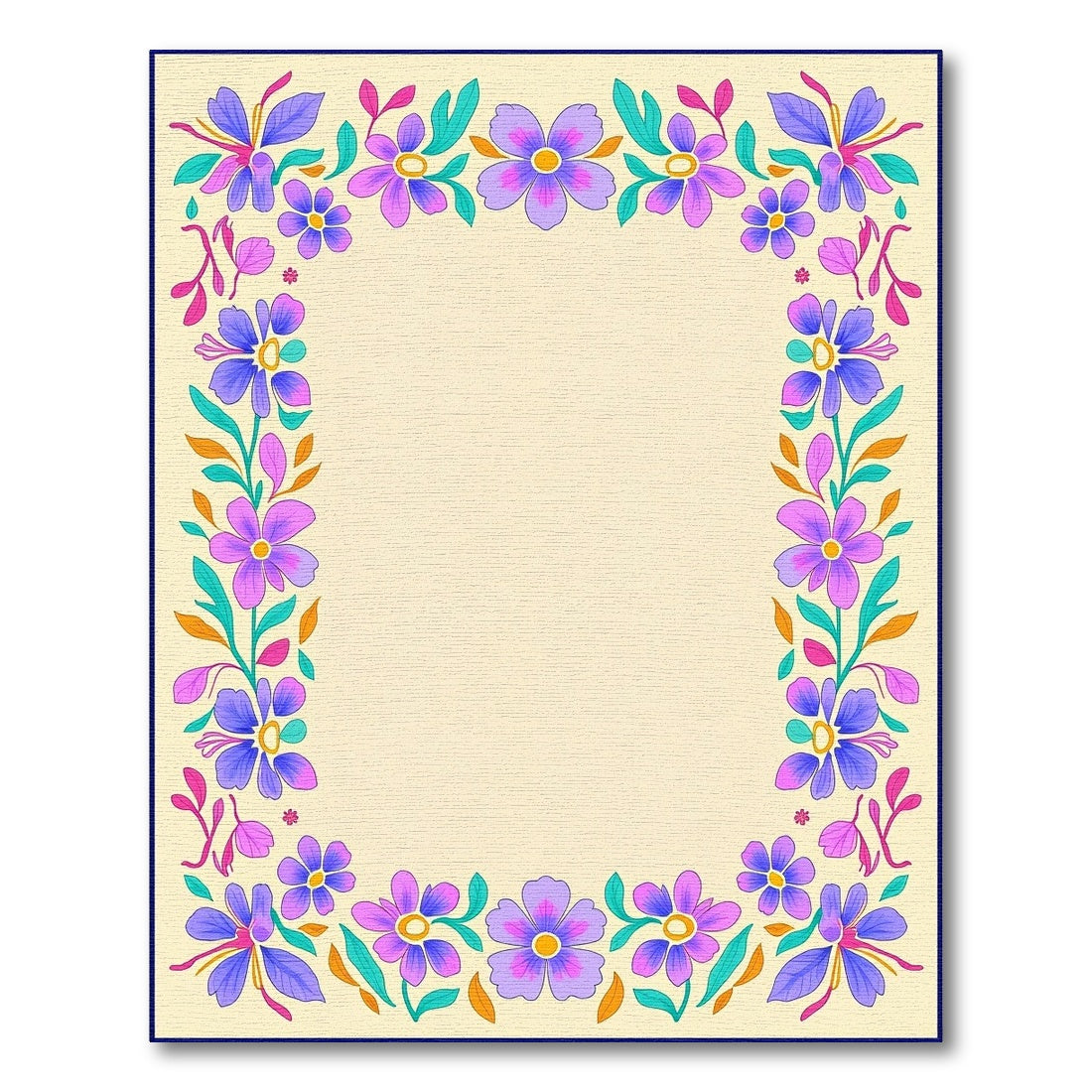Vibrant Purple Floral Border Design Rug