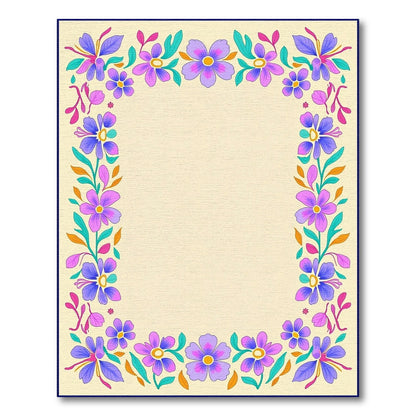 Vibrant Purple Floral Border Design Rug