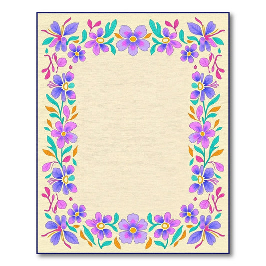 Vibrant Purple Floral Border Design Rug