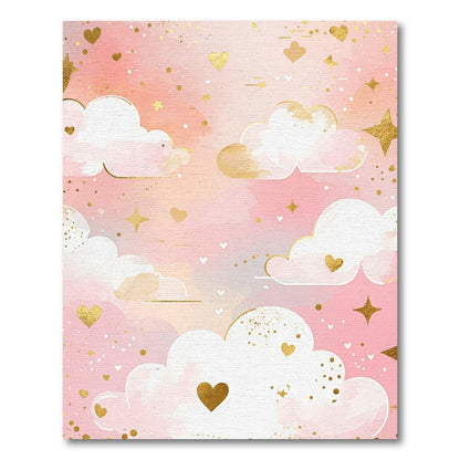 Whimsical Pink Clouds Hearts Stars Rug