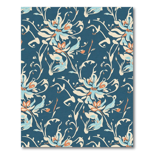 Earthy Blue Floral Scroll Rug