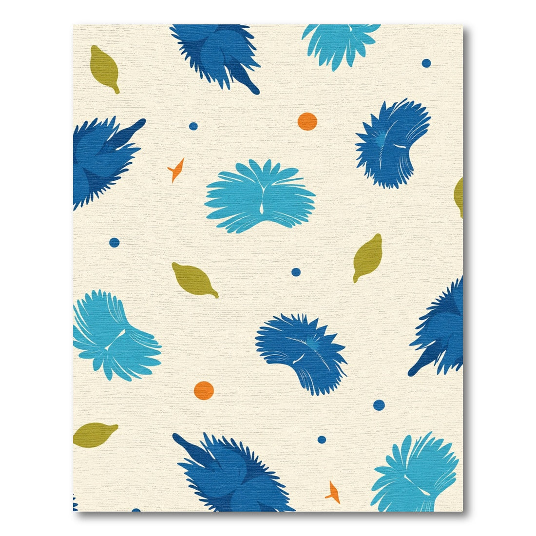 Blue Feathered Flower Abstract Round Rug