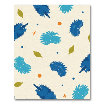 Blue Feathered Flower Abstract Round Rug