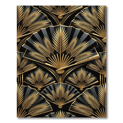 Art Deco Golden Fan Leaf Rug