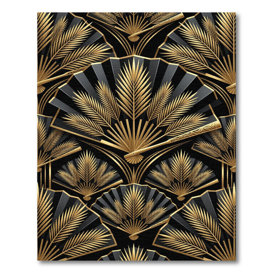 Art Deco Golden Fan Leaf Rug