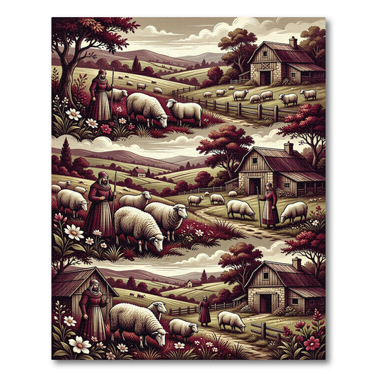 Pastoral Scenic Sheep Meadow Landscape Rug