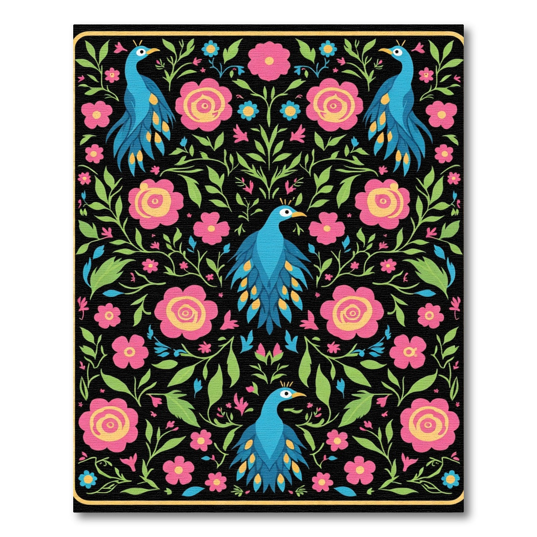 Vibrant Blue Peacocks And Roses Rug