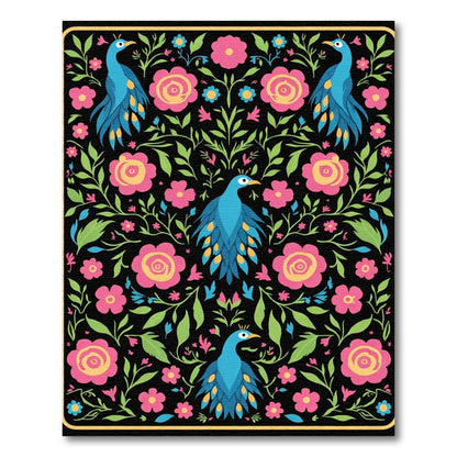 Vibrant Blue Peacocks And Roses Rug