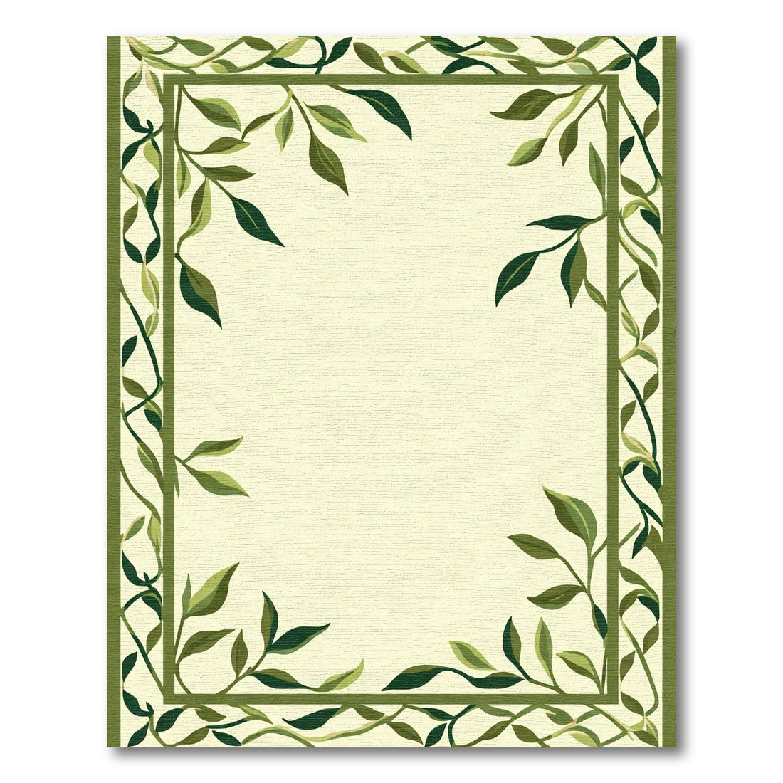 Green Leaf Vine Botanical Border Rug