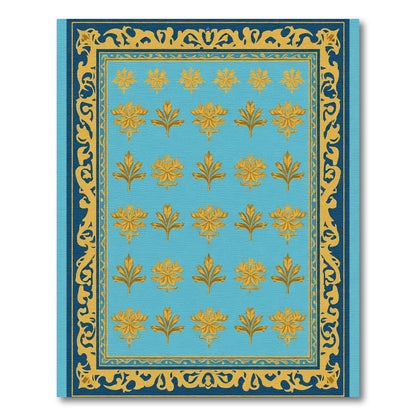 Aqua And Gold Floral Vine Border Rug