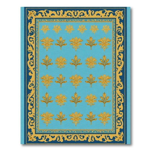 Aqua And Gold Floral Vine Border Rug