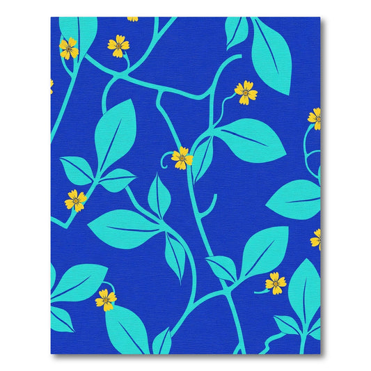 Teal Leaf and Yellow Flower Vine Rug