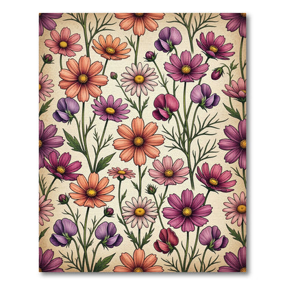 Vintage Botanical Cosmos Floral Meadow Rug