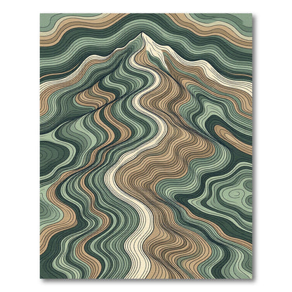 Earthy Green Wavy Mountain Peak Art Rug