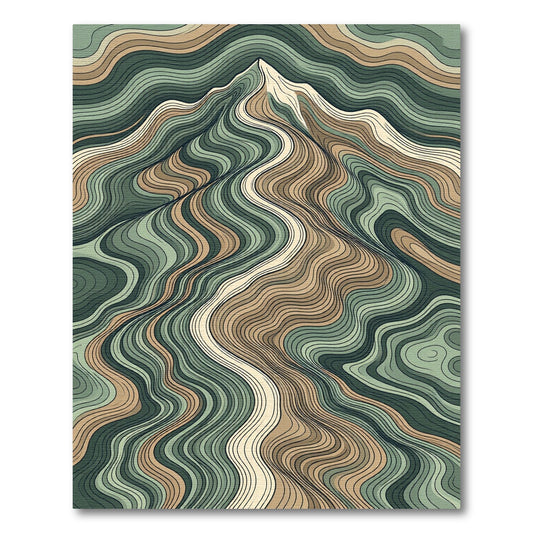 Earthy Green Wavy Mountain Peak Art Rug