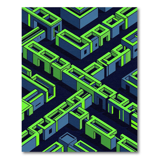 Neon Isometric Geometric Abstract Labyrinth Rug