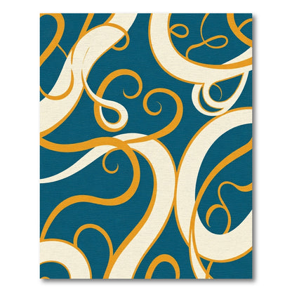 Elegant Teal Swirl Gold Ribbon Rug