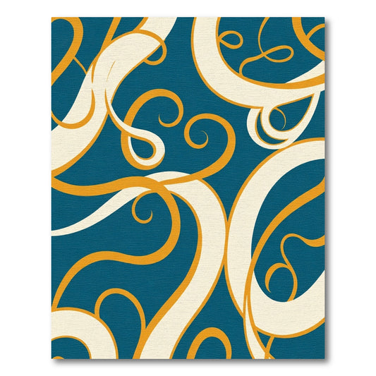 Elegant Teal Swirl Gold Ribbon Rug
