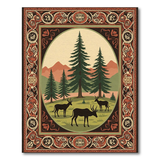 Rustic Forest Deer Woodland Vista Rug