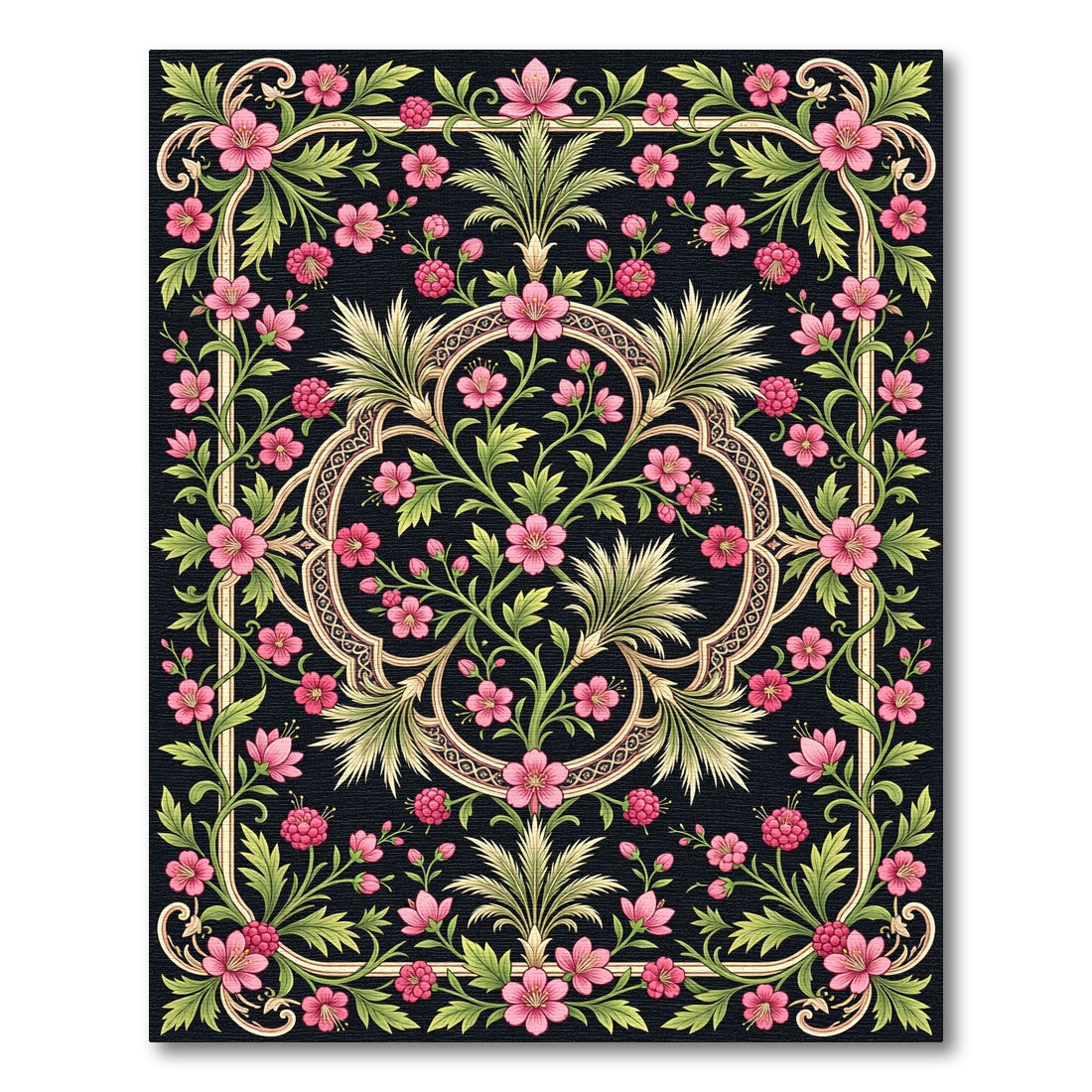 Ornate Pink Floral Botanical Blackwell Rug