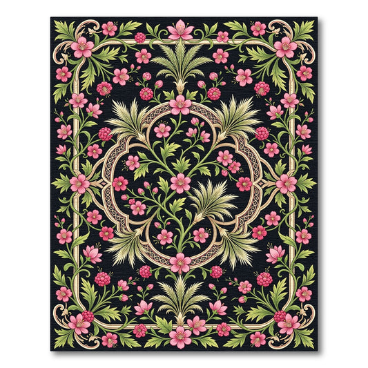 Ornate Pink Floral Botanical Blackwell Rug