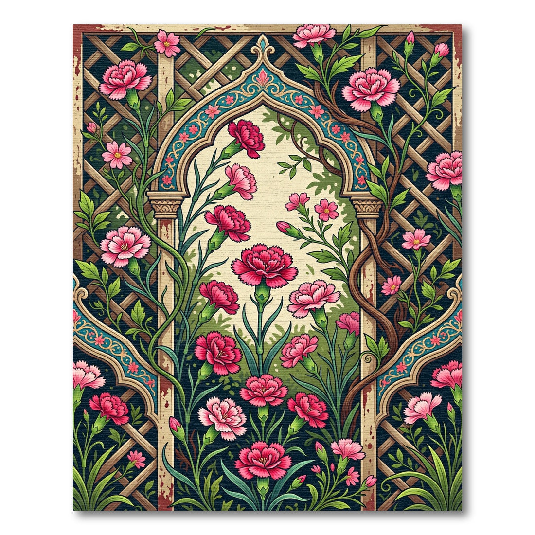 Antique Pink Carnation Garden Arch Rug