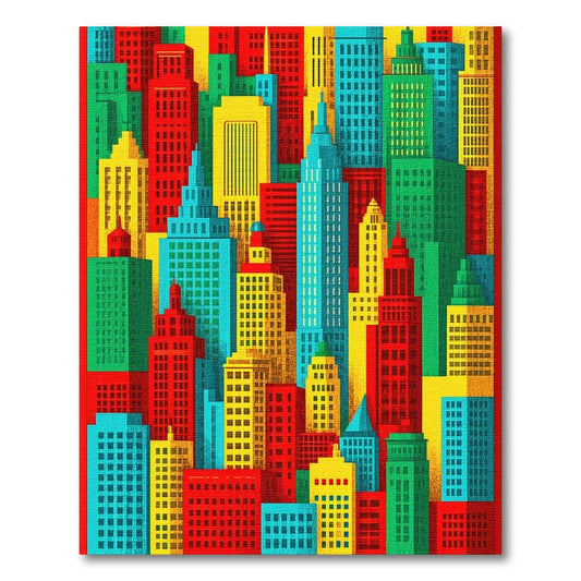 Vibrant Colorful City Skyline Rug
