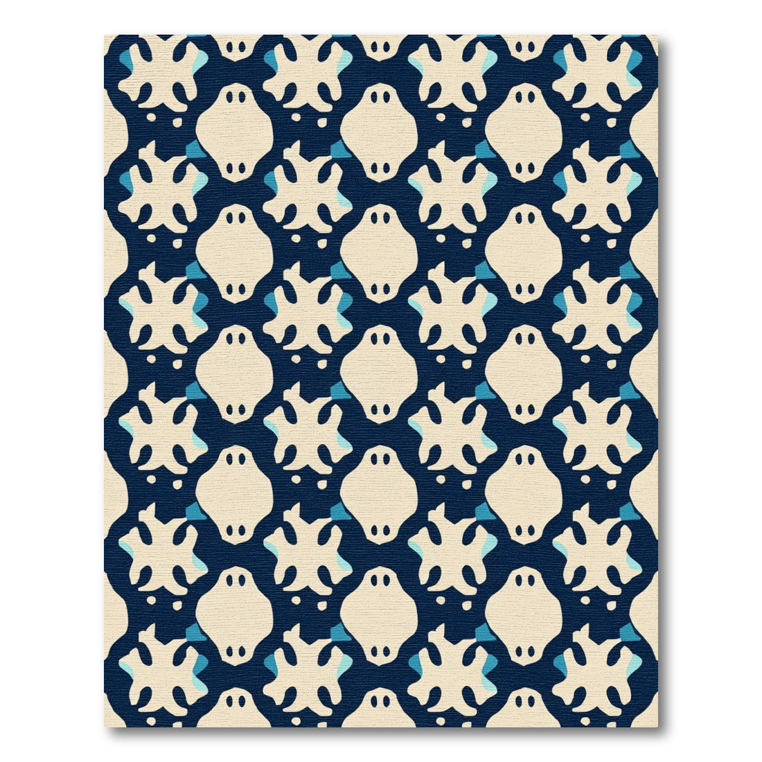 Dark Blue Cream Ghost Shapes Rug
