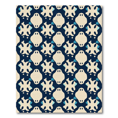 Dark Blue Cream Ghost Shapes Rug