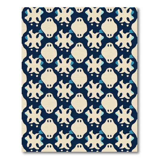Dark Blue Cream Ghost Shapes Rug