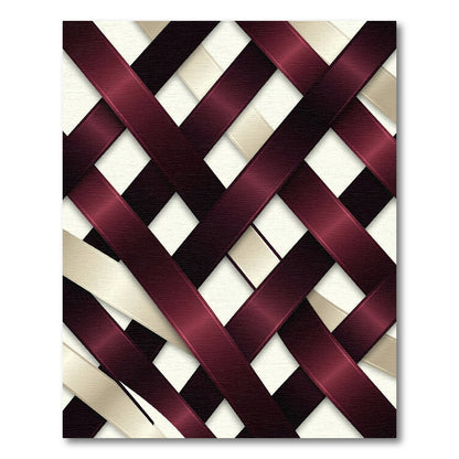 Crimson and Cream Interwoven Abstract Ribbon Rug