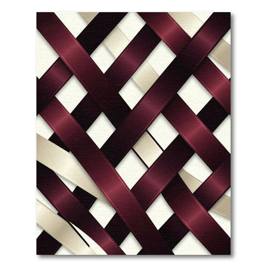 Crimson and Cream Interwoven Abstract Ribbon Rug