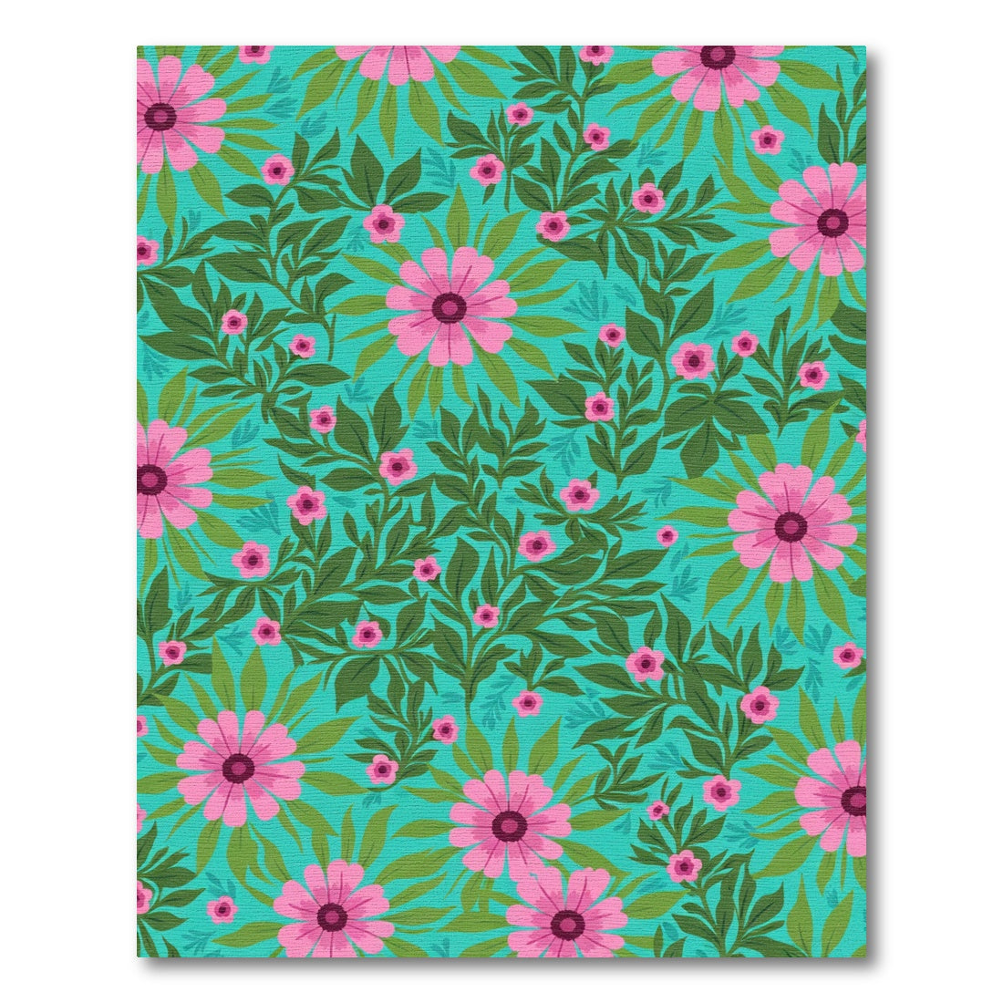 Teal Pink Floral Vine Composition Rug