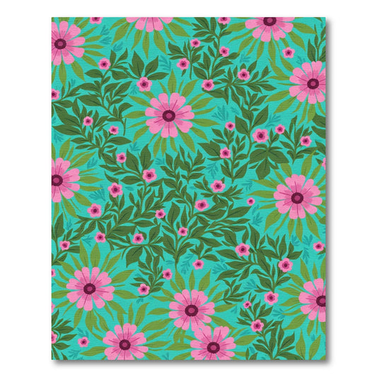Teal Pink Floral Vine Composition Rug