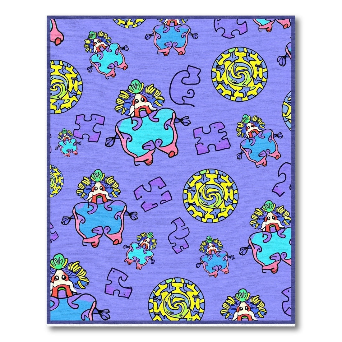 Playful Purple Puzzle People Rug
