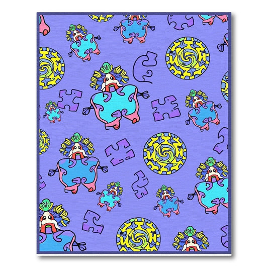 Playful Purple Puzzle People Rug