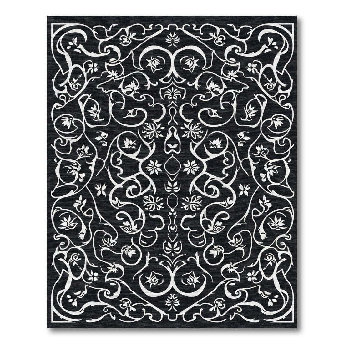 Black White Floral Swirl Damask Rug
