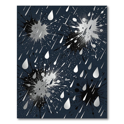 Silver Ink Splatter Abstract Rain Rug