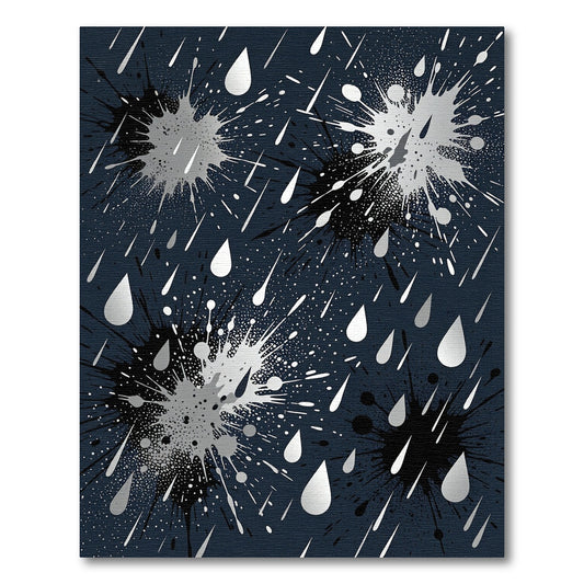 Silver Ink Splatter Abstract Rain Rug