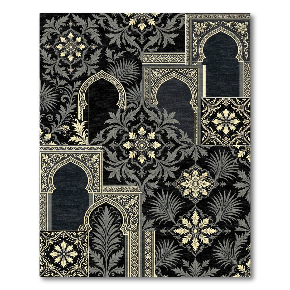 Black Ivory Archway Floral Arrangement Rug