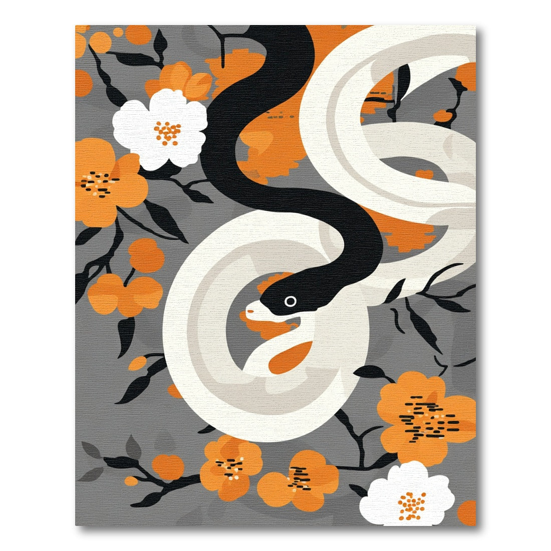 Black White Snake Orange Blossom Garden Rug