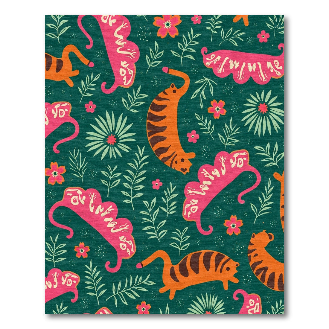 Playful Orange Tiger Floral Jungle Rug