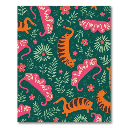 Playful Orange Tiger Floral Jungle Rug