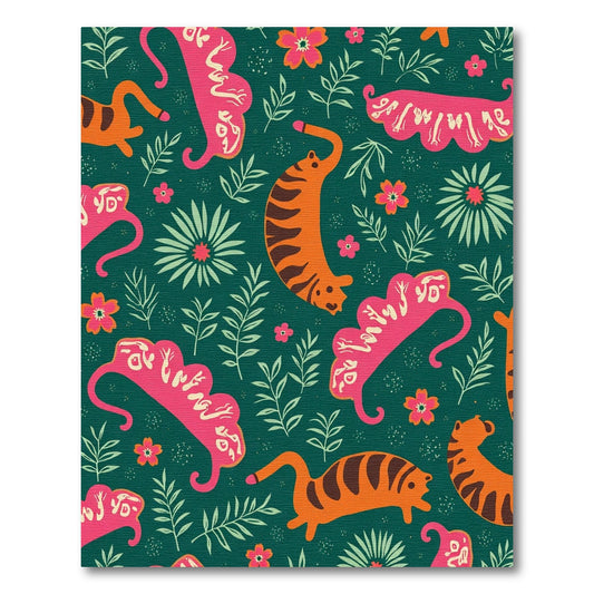 Playful Orange Tiger Floral Jungle Rug