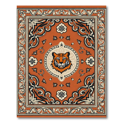 Orange Tiger Face Medallion Border Rug