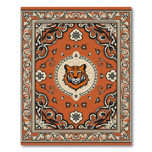 Orange Tiger Face Medallion Border Rug
