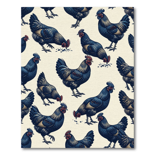 Dark Indigo Rooster Farmhouse Art Rug