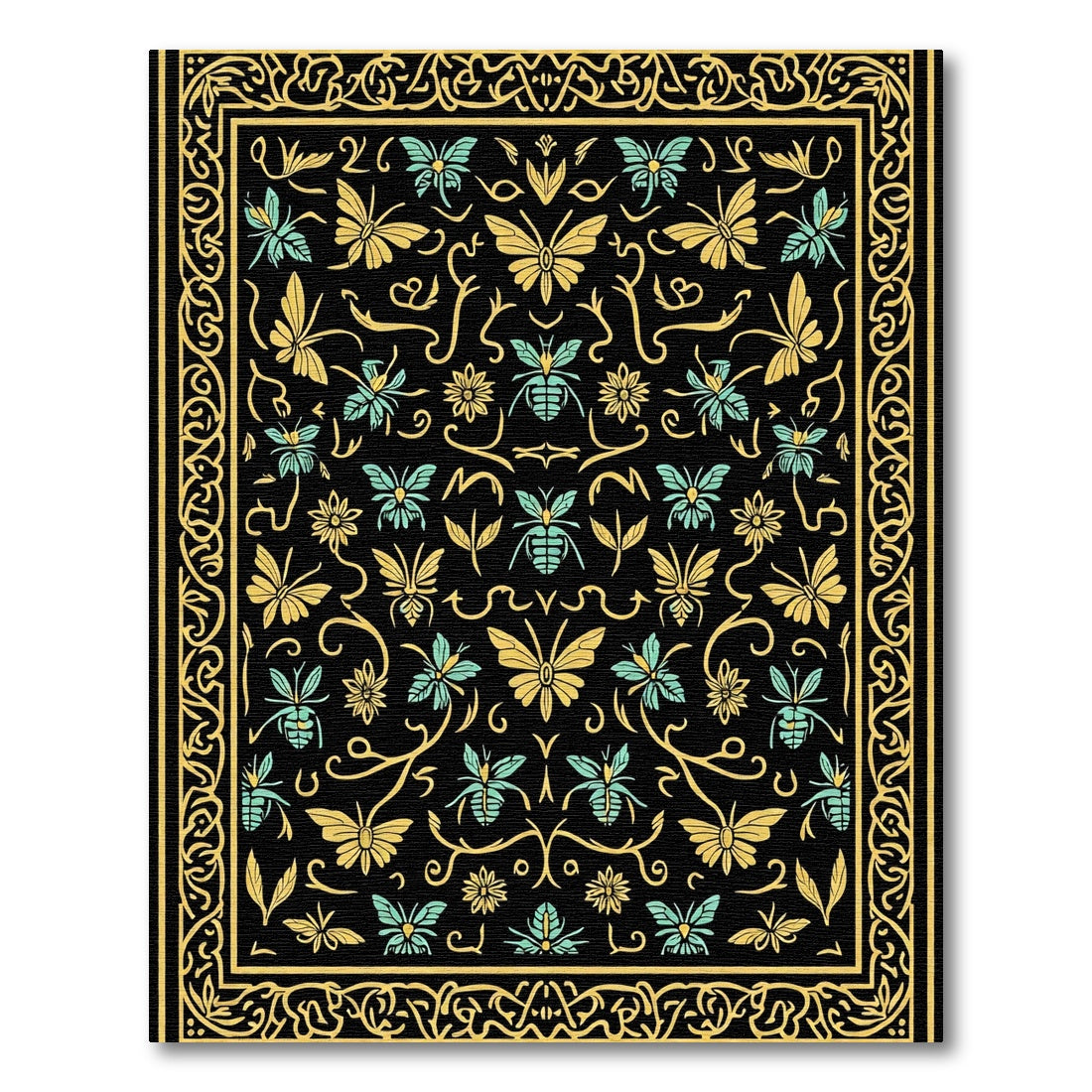 Golden Butterflies and Bees Medieval Garden Rug
